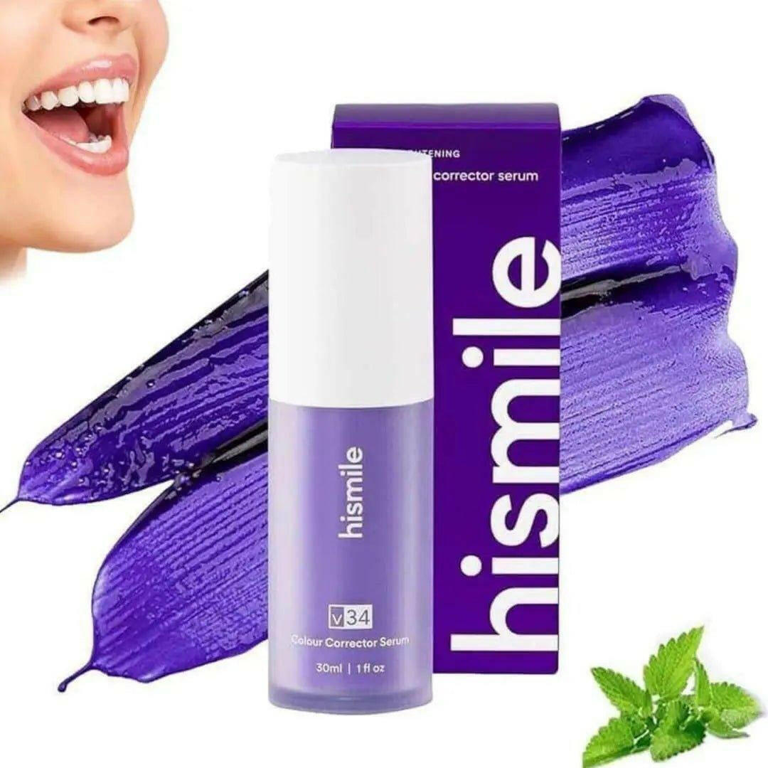 Hismile Colour Corrector Serum for teeth whitening, best toothpaste for bright smile with purple formula